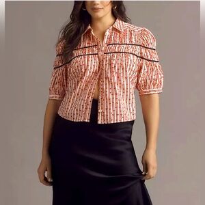 Maeve Geometric Red and White Blouse